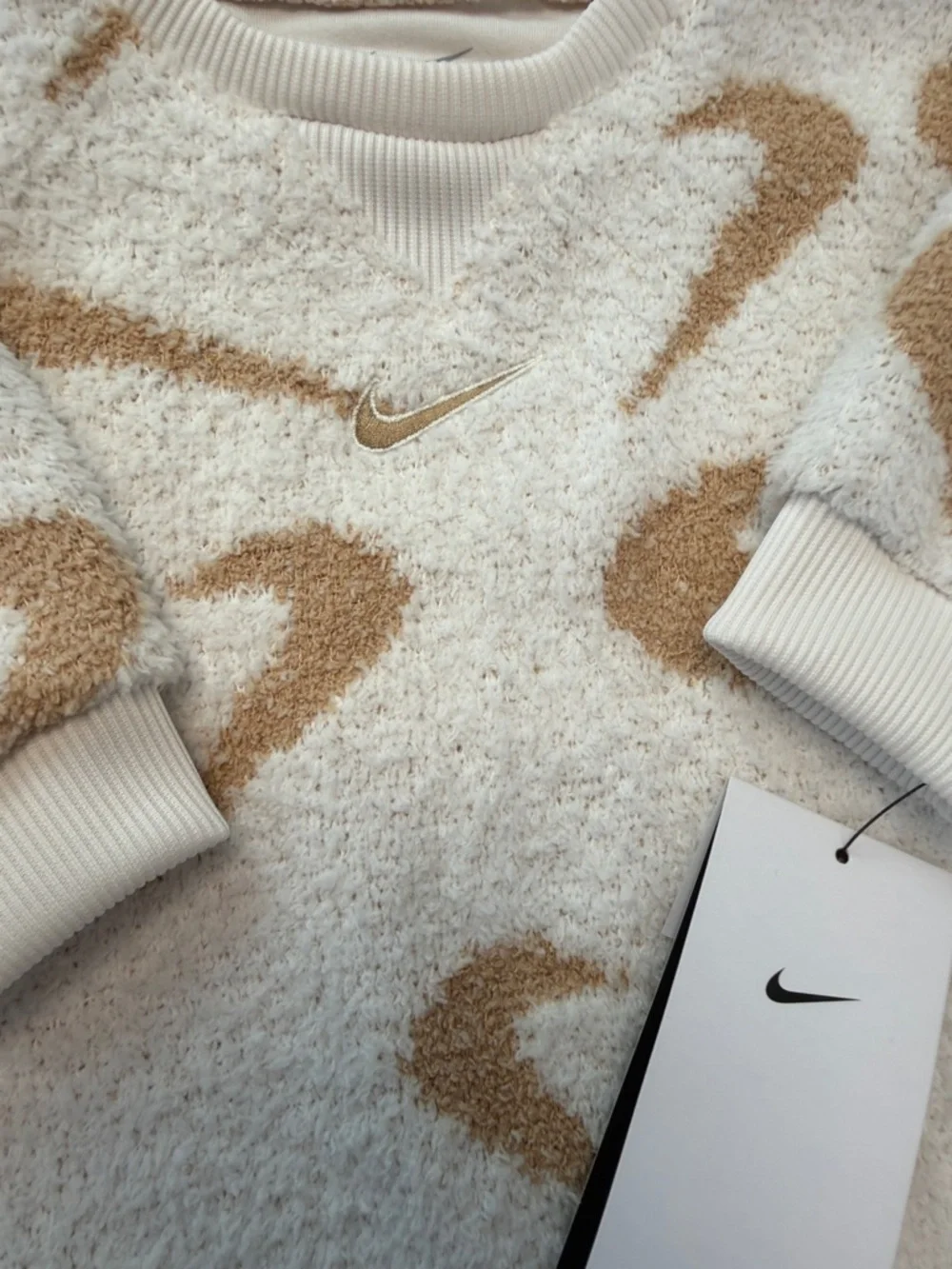 NWT Nike Cream‎ Sherpa One-Piece with Tan Swoosh Print romper
